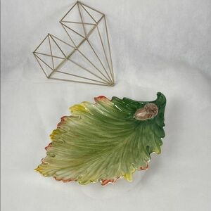 Green Leaf With Chestnit Ceramic Decorative Bowl - Home Art